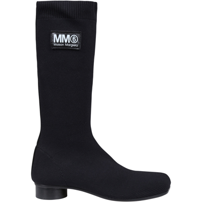 Mm6 Maison Margiela Kids' 标贴及膝靴 In Black