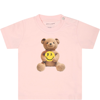 PALM ANGELS PINK T-SHIRT FOR BABY GIRL WITH BEAR