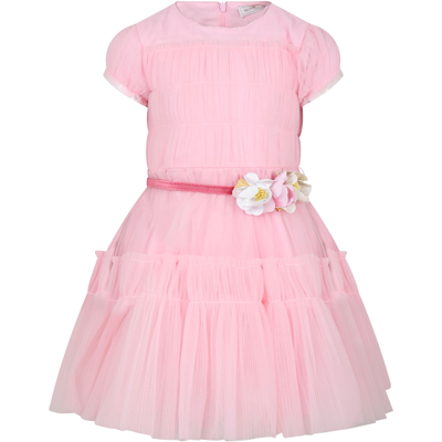 Monnalisa Kids' Pink Dress For Girl With Flowers