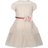 MONNALISA IVORY DRESS FOR GIRL WITH FLOWERS