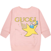 GUCCI PINK SWEATSHIRT FOR BABY GIRL WITH PRINT AND LOGO