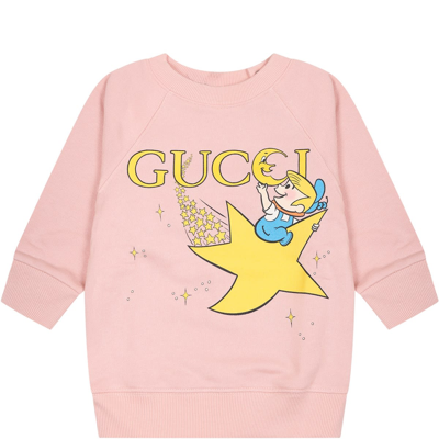 Gucci Pink Sweatshirt For Baby Girl With Print And Logo