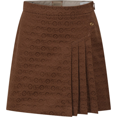 Gucci Kids' Brown Skirt For Girl With Double Gjupe Marron Pour Fille Avec Double G