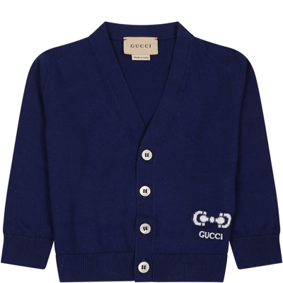 Gucci Blue Cardigan For Baby Boy With Logo
