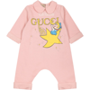 GUCCI PINK BABYGROW FOR BABY GIRL WITH PRINT AND LOGO