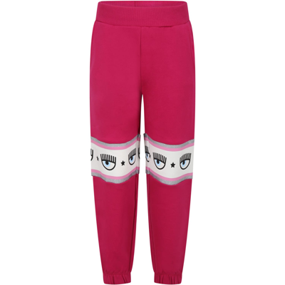 Chiara Ferragni Kids' Fuchsia Trousers For Girl With Eyes Flirting In Fuchsia Red