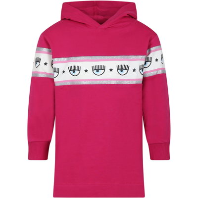 Chiara Ferragni Kids' Eyelike Logo-tape Hooded Dress In Fuchsia Red