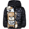 MOSCHINO BLACK DOWN JACKET FOR BOY WITH TEDDY BEARS AND LOGO