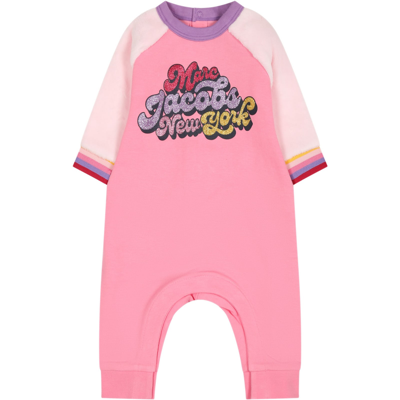 Little Marc Jacobs Pink Babygrow For Baby Girl With Logo In Rosa