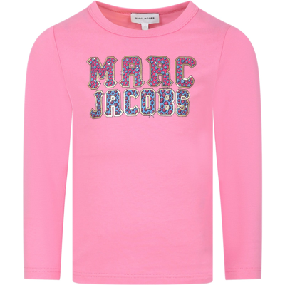 Little Marc Jacobs Kids' Pink T-shirt For Girl With Logo In G Albicocca