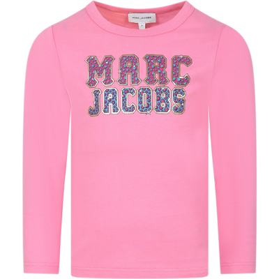 Marc Jacobs Kids' Pink T-shirt For Girl With Logo In G Albicocca