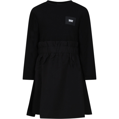 Dkny Kids' Black Dress For Girl With Logo In B Nero