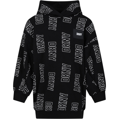 Dkny Kids' Logo-print Cotton Hooded Dress In Black