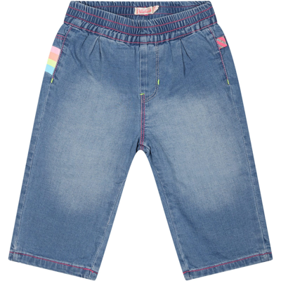 Billieblush Blue Jeans For Baby Girl With Print In Denim