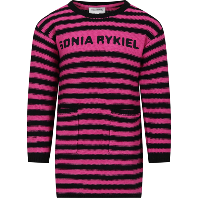 Rykiel Enfant Kids' Fuchsia Dress For Girl With Logo In Multicolor