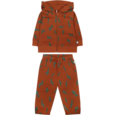 Stella Mccartney Beige Suit For Baby Boy With Print In Brown