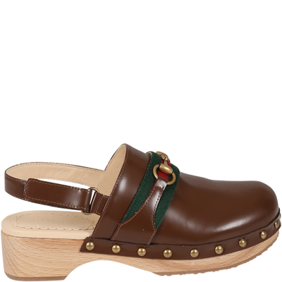 Gucci Kids' Bown Sabot For Girl With Iconic Horsebit In Brown