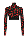 Dolce & Gabbana Cherry-print Long-sleeve Crop Top In Iy Black Mix