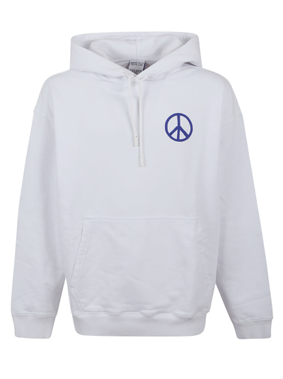 Marcelo Burlon County Of Milan Peace-logo Drawstring Hoodie In White,blue