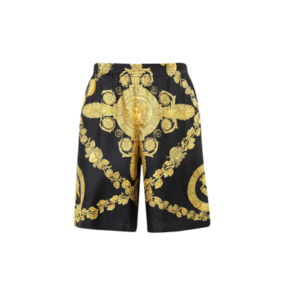 Versace Barocco-print Silk Shorts In Black