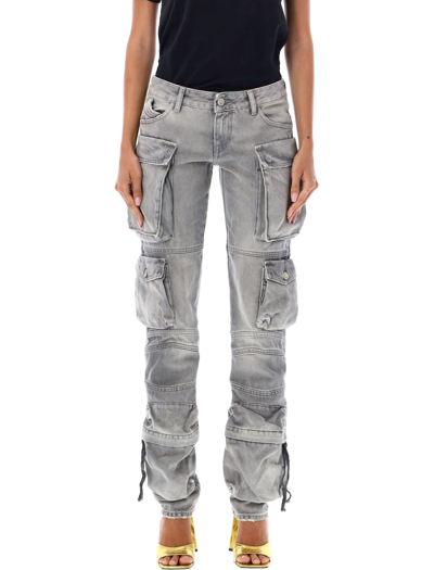 Attico Essie Distressed Low-rise Straight-leg Cargo Jeans In Grey