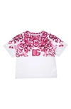 Dolce & Gabbana Kids' Majolica Print Cotton Logo Tee In Fuchsia Multiprint