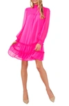 Cece Tiered Mock Neck Long Sleeve Shift Dress In Garden Rose Pink