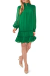 Cece Tiered Mock Neck Long Sleeve Shift Dress In Lush Green