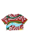 Dolce & Gabbana Carretto Print Crop Cotton T-shirt In Red Multiprint