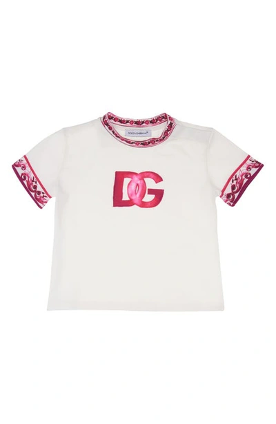 Dolce & Gabbana Babies' Majolica Print T-shirt In White/ Fuchsia Multiprint