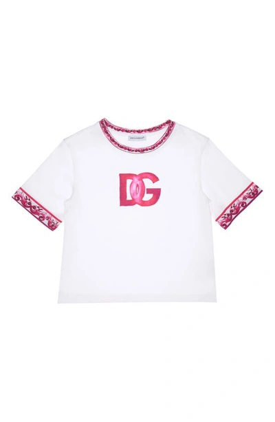 Dolce & Gabbana Kids' Dg Logo Graphic T-shirt In Fuchsia Multiprint