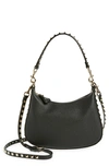 Valentino Garavani Small Rockstud Leather Hobo Bag In 0no Nero