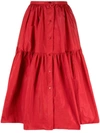 Patou Button-up Tiered Midi Skirt In Red
