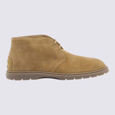 Tod's Laced Flat Shoes With Suede Finish And Sole In Beige