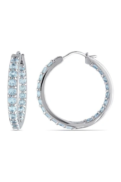 Delmar Sterling Silver Aquamarine Inside & Outside 26mm Hoop Earrings In Blue