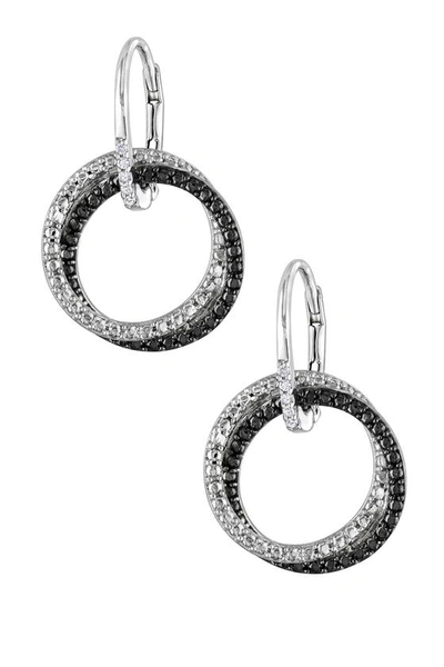 Delmar Sterling Silver Two-tone Diamond Circle Dangle Earrings In Black