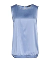 Peserico Woman Top Light Blue Size 6 Silk, Elastane