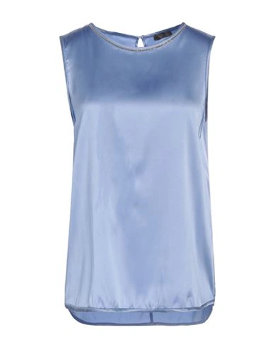 Peserico Woman Top Light Blue Size 6 Silk, Elastane