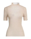 Twinset Woman Turtleneck Sand Size L Viscose, Polyamide, Polyester In Beige