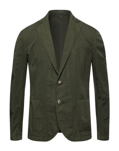 Brooksfield Man Blazer Military Green Size 42 Cotton, Linen