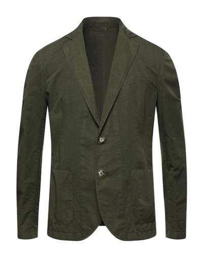 Brooksfield Man Blazer Military Green Size 42 Cotton, Linen In Green