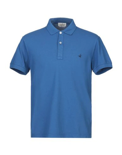 Brooksfield Man Polo Shirt Blue Size 42 Cotton, Elastane