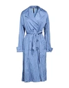 Manila Grace Woman Overcoat & Trench Coat Pastel Blue Size 12 Polyester, Metal In Blue