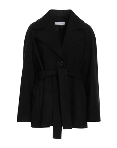 Caractere Caractère Woman Coat Black Size 6 Wool, Polyamide In Black