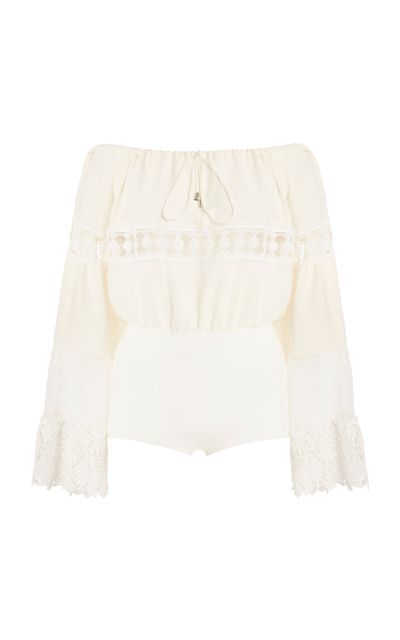 Zuhair Murad Off-the-shoulder Crepe Lace Bodysuit In White