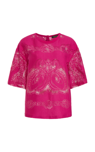 Zuhair Murad Cotton-blend Lace Top In Pink