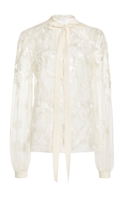 Zuhair Murad Tie-neck Floral-embellished Blouse In White