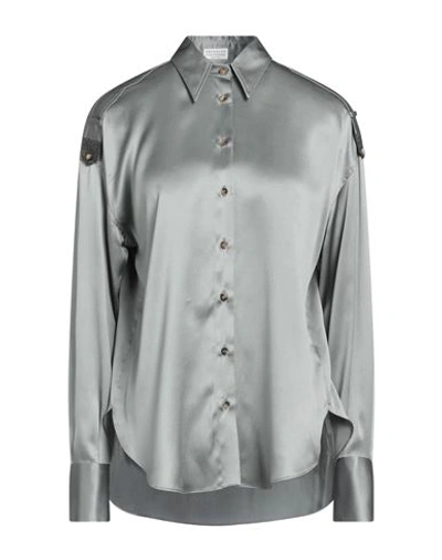 Brunello Cucinelli Woman Shirt Grey Size Xl Silk, Elastane, Brass, Ecobrass