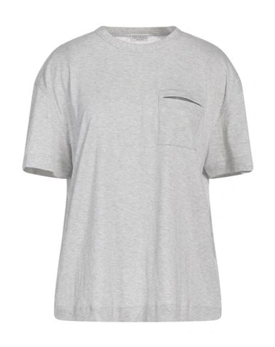 Brunello Cucinelli Woman T-shirt Light Grey Size Xl Cotton, Brass In Grey