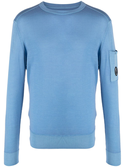 C.p. Company Lens-detail Long-sleeve Wool Sweatshirt In Blue